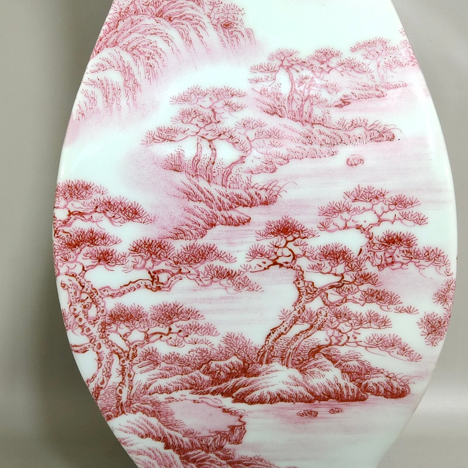 Qing Dynasty Qianlong green edged agate red landscape attic square amphorae