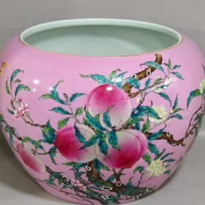 Qing Dynasty Qianlong rouge Powder Five Blessings and Nine Peach Apple Jar