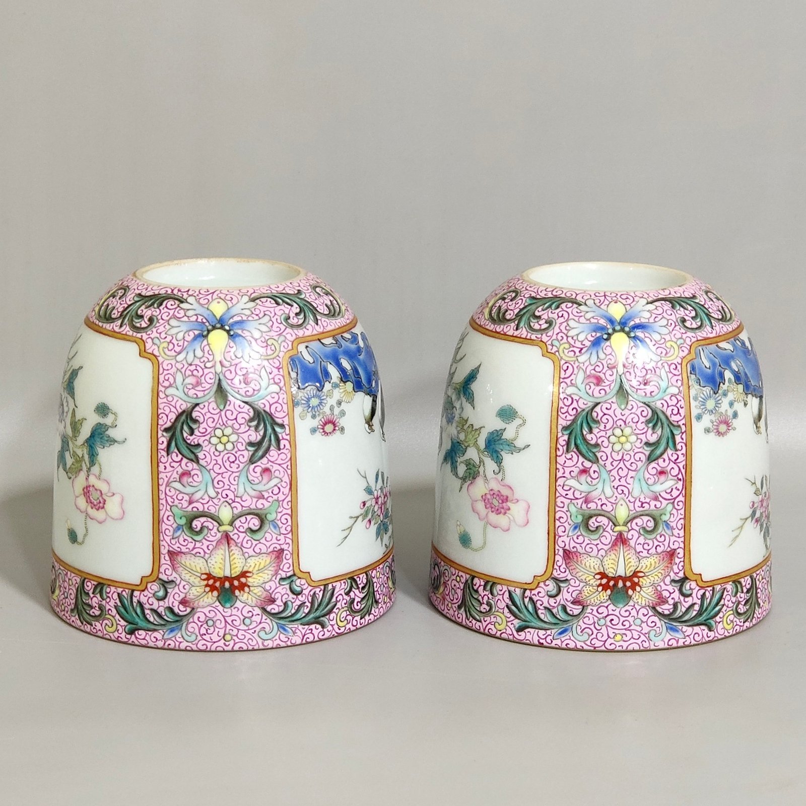 Qing Dynasty Qianlong rouge pink flower window flower and bird cup