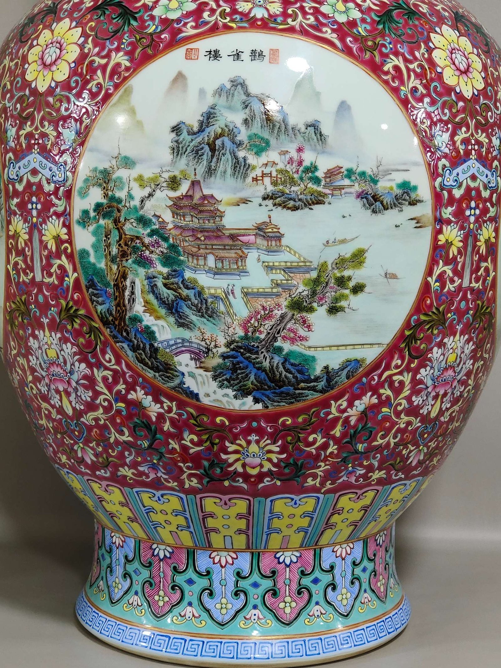 Qing Dynasty Qianlong rouge red floor blessing and longevity vase