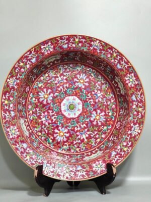 Qing Dynasty Qianlong rouge red Fushou washbasin
