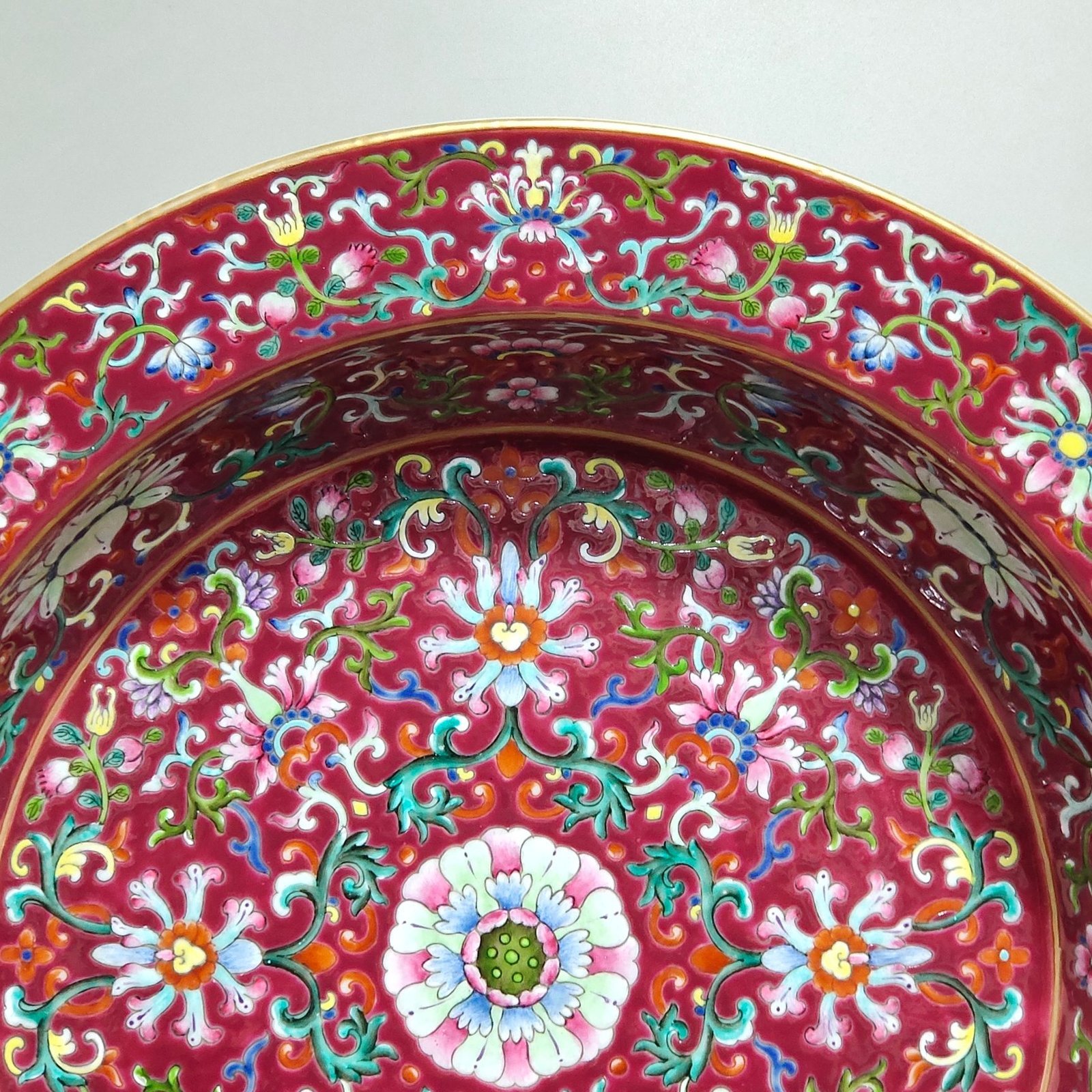 Qing Dynasty Qianlong rouge red Fushou washbasin