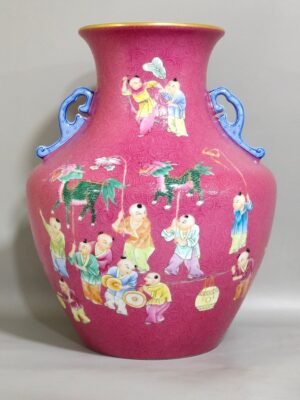 Qing Dynasty Qianlong rouge red baby playing with two ears