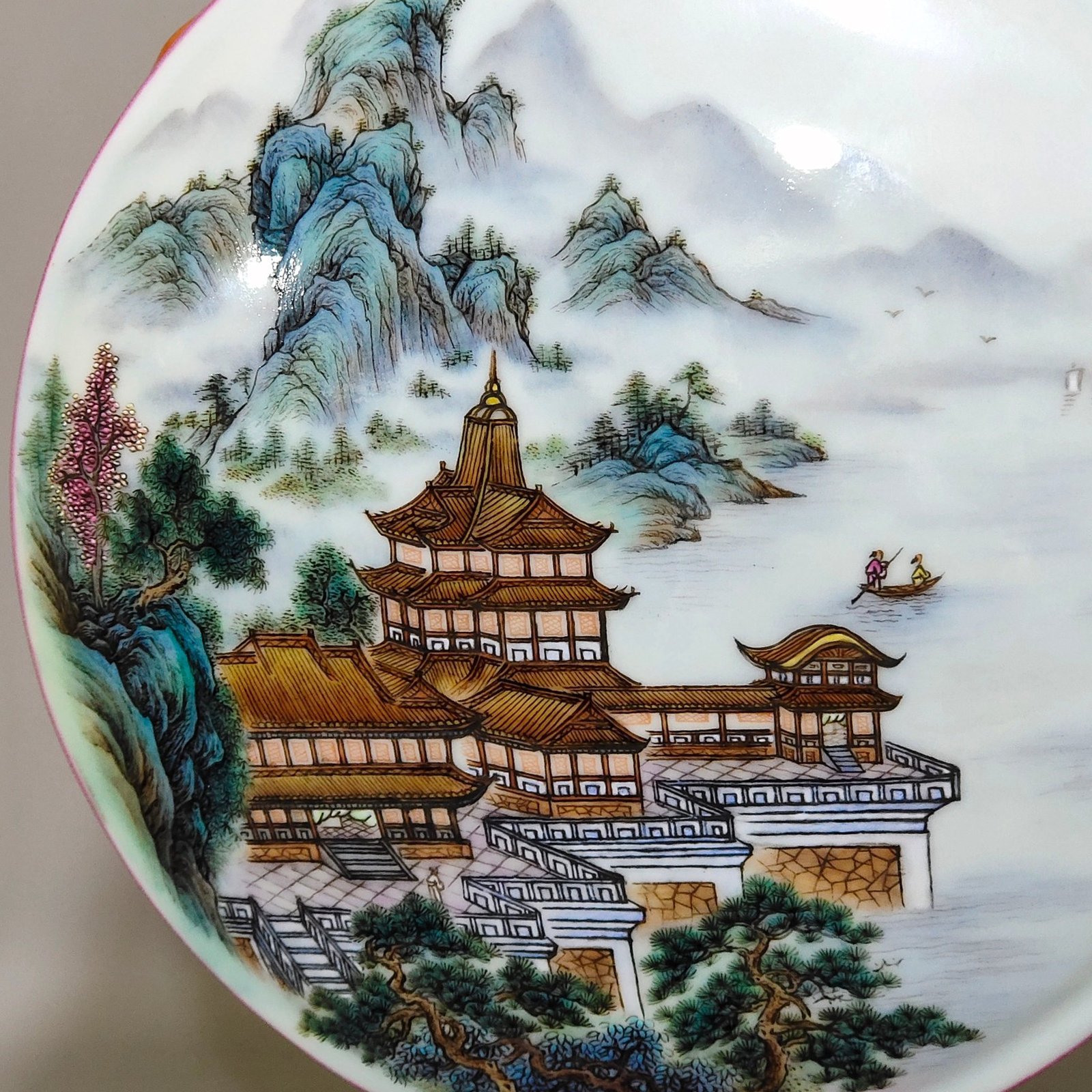 Qing Dynasty Qianlong rouge red carved landscape and moon vase