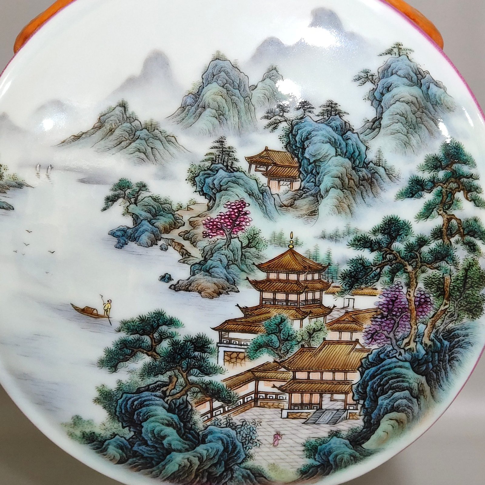 Qing Dynasty Qianlong rouge red carved landscape and moon vase