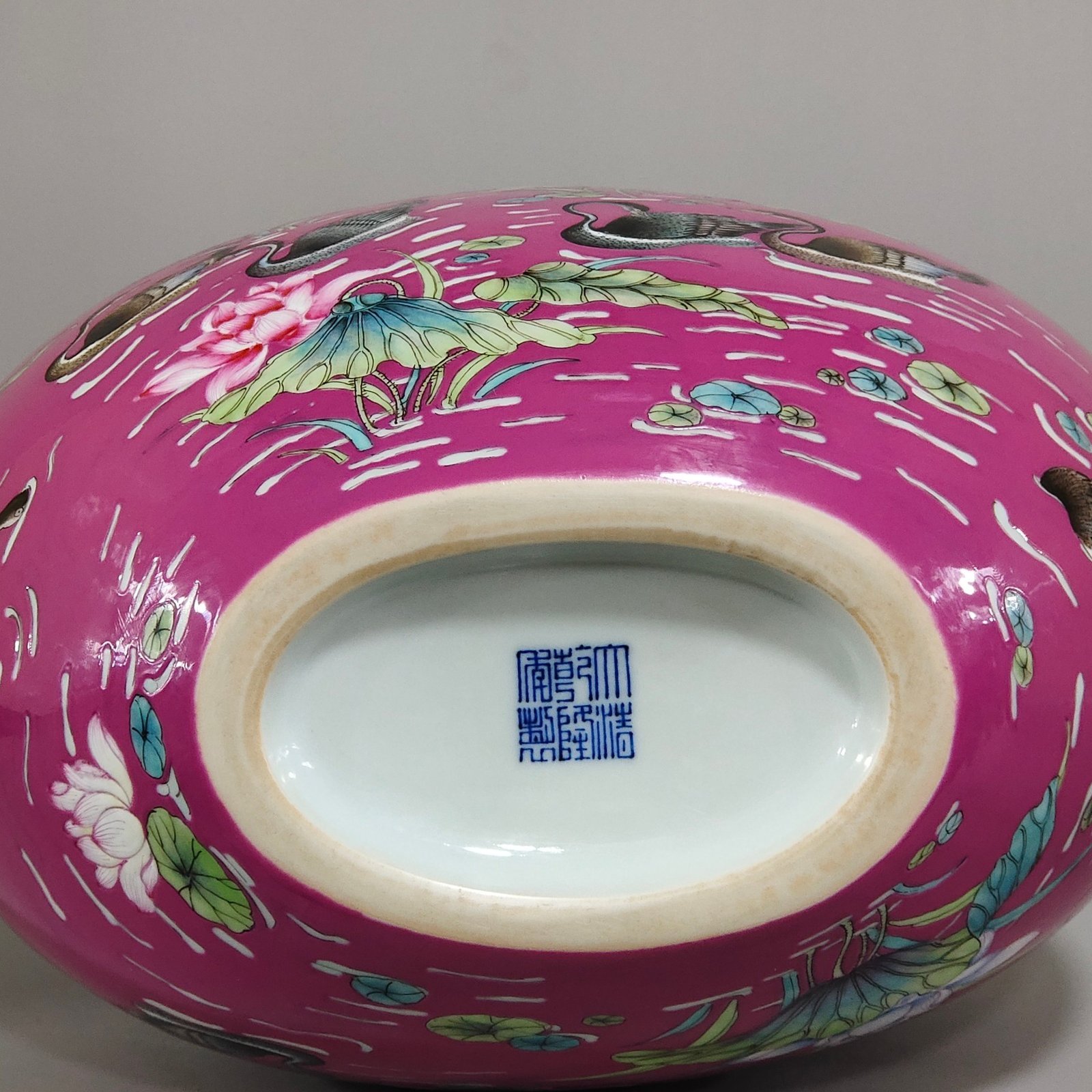 Qing Dynasty Qianlong rouge red wild duck vase with lotus holding the moon