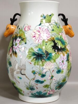 Qing Dynasty Qianlong lotus egret kingfisher and poem deer headed statue