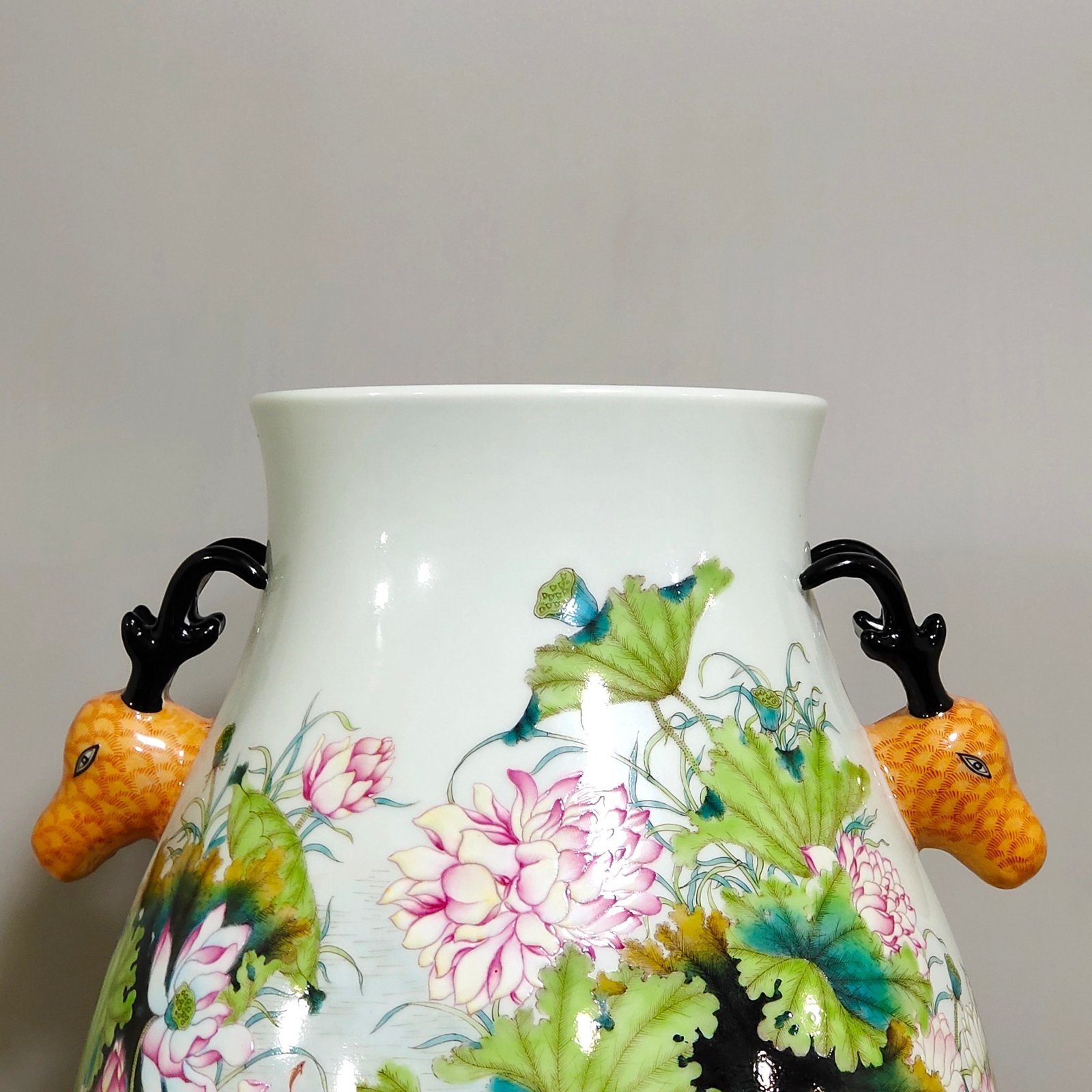 Qing Dynasty Qianlong lotus egret kingfisher and poem deer headed statue