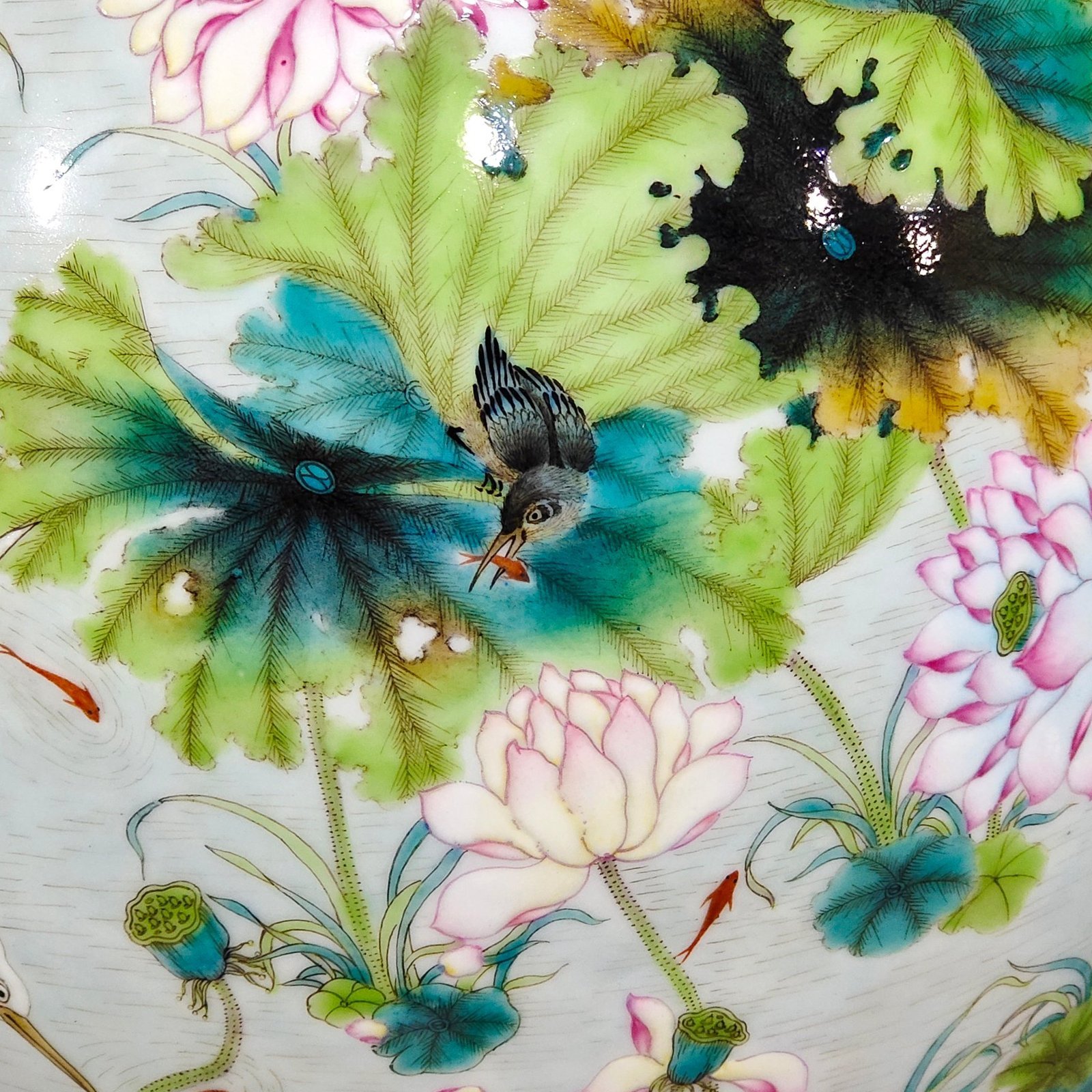 Qing Dynasty Qianlong lotus egret kingfisher and poem deer headed statue