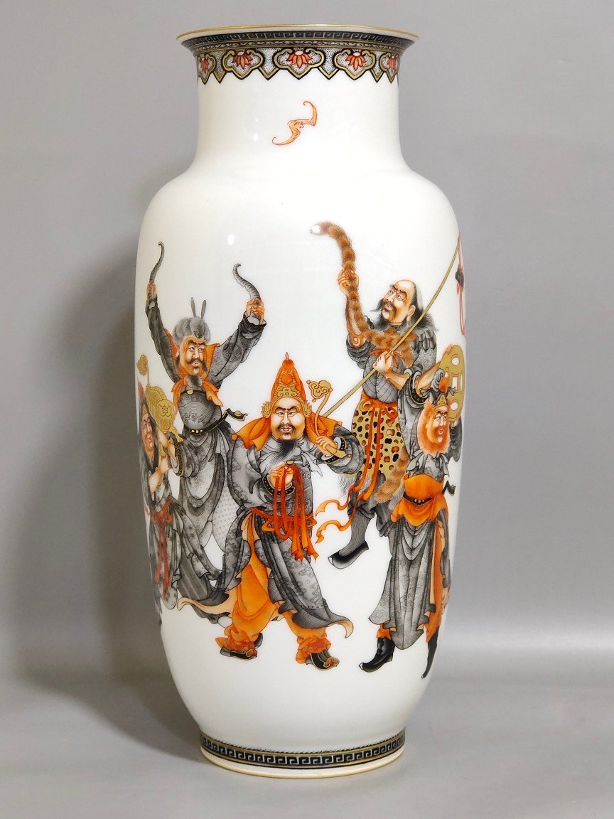 Qing Dynasty Qianlong thin bodied ink color painted gold Bamanjin treasure map vase
