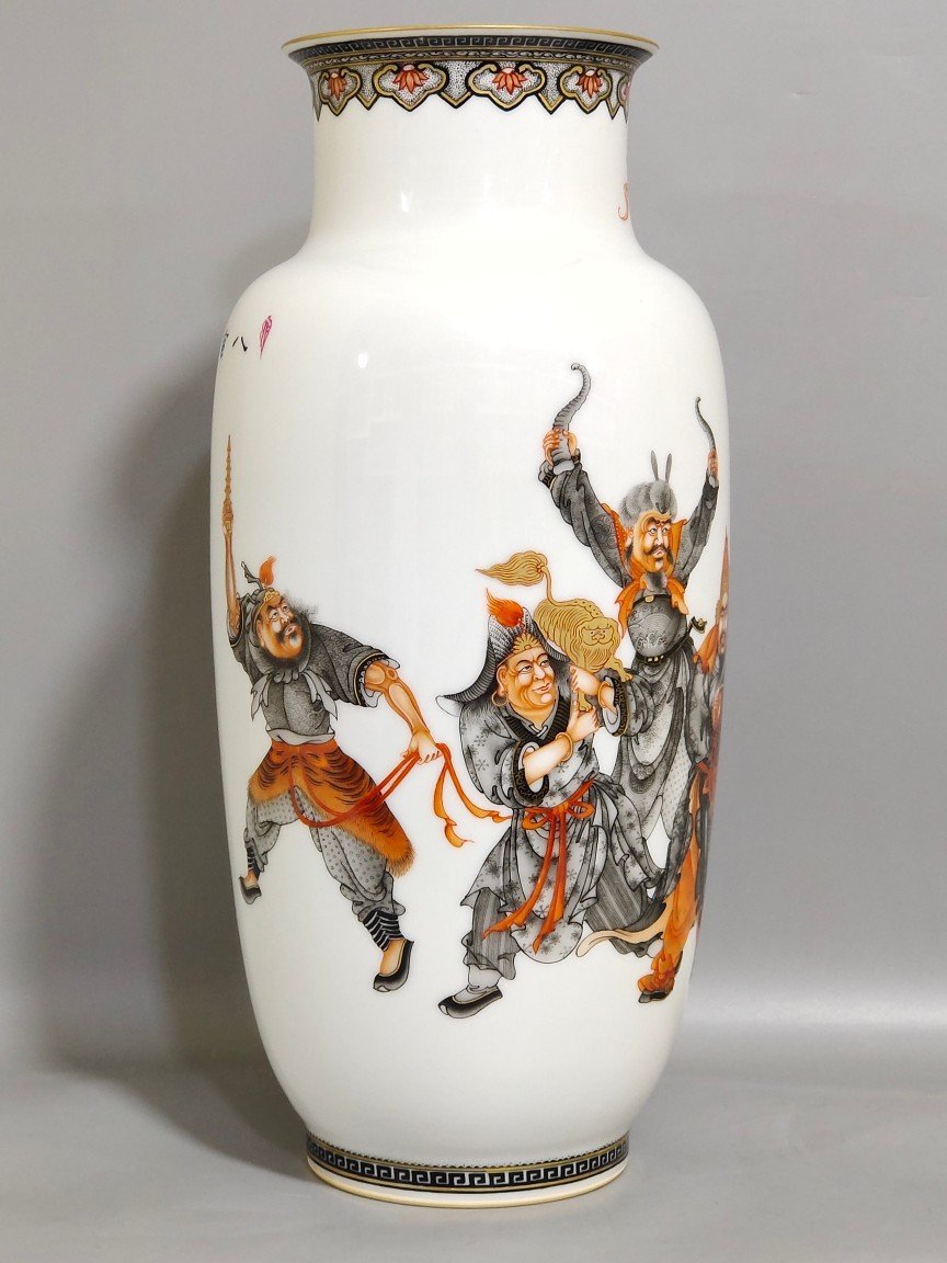 Qing Dynasty Qianlong thin bodied ink color painted gold Bamanjin treasure map vase