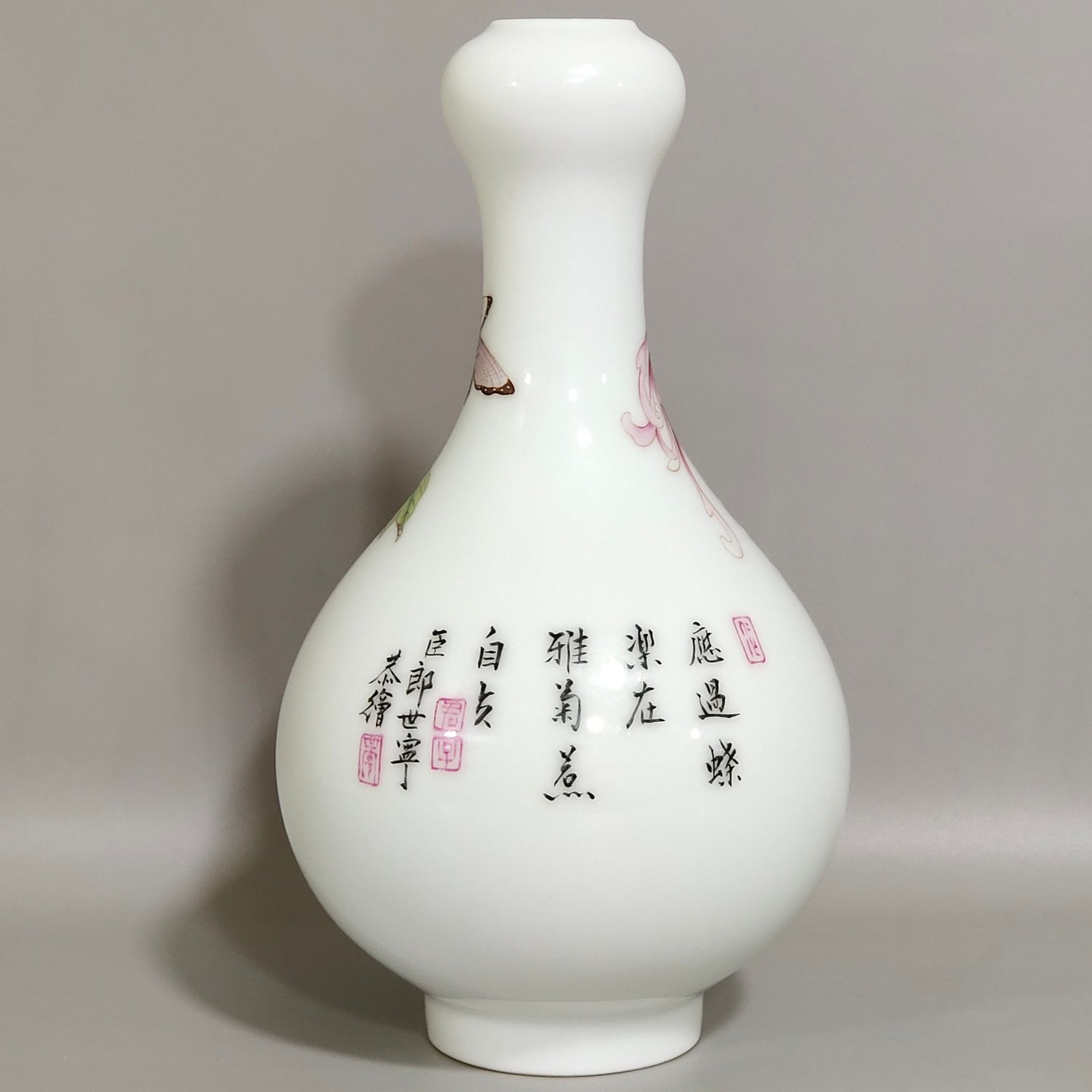 Qing Dynasty Qianlong Castiglione enamel vase with flowers and poems