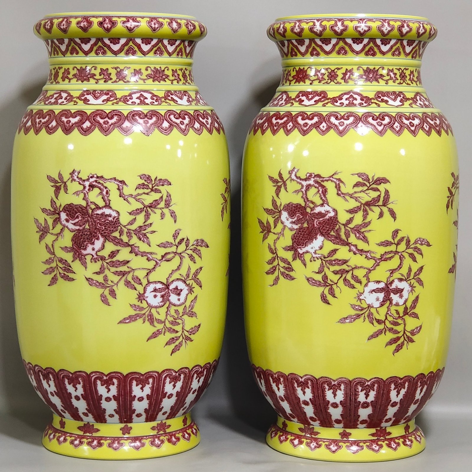 Qing Dynasty Qianlong underglaze red and yellow three barrel bottle