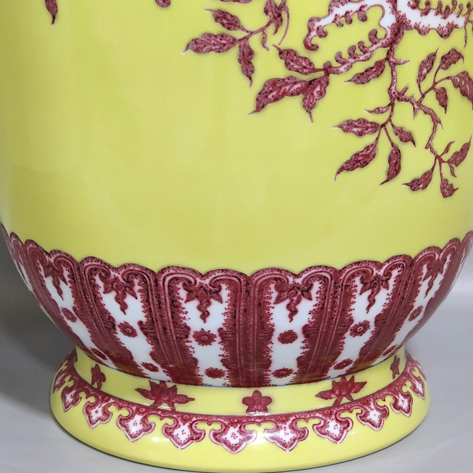 Qing Dynasty Qianlong underglaze red and yellow three barrel bottle