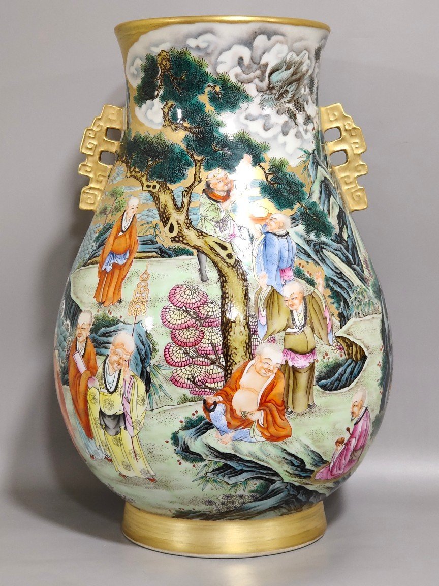 Qing Dynasty Qianlong Jindi Eighteen Arhat amphorae