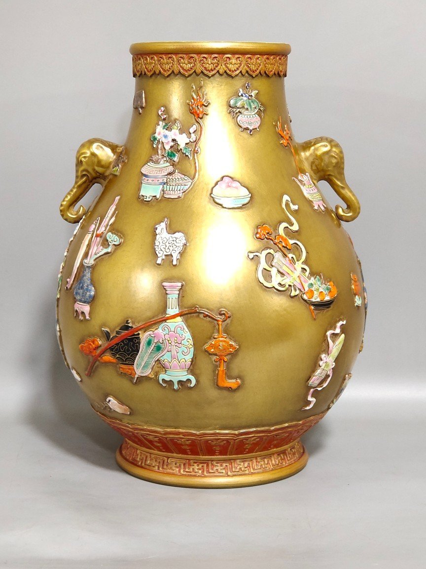 Qing Dynasty Qianlong gold plated elephant ear statue