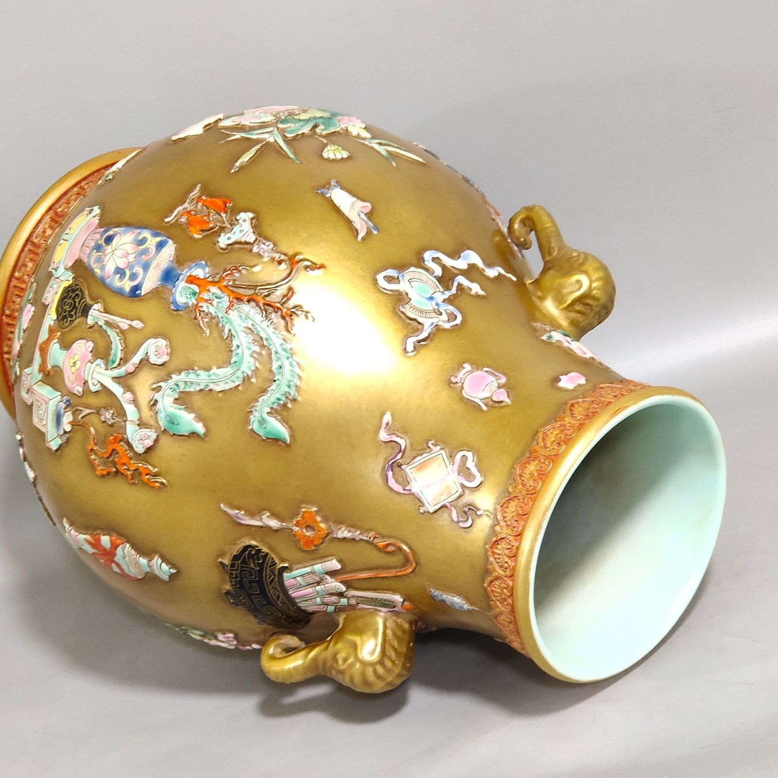 Qing Dynasty Qianlong gold plated elephant ear statue
