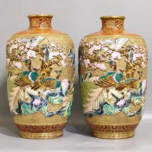 Qing Dynasty Qianlong gold carved flower and bird plum vase
