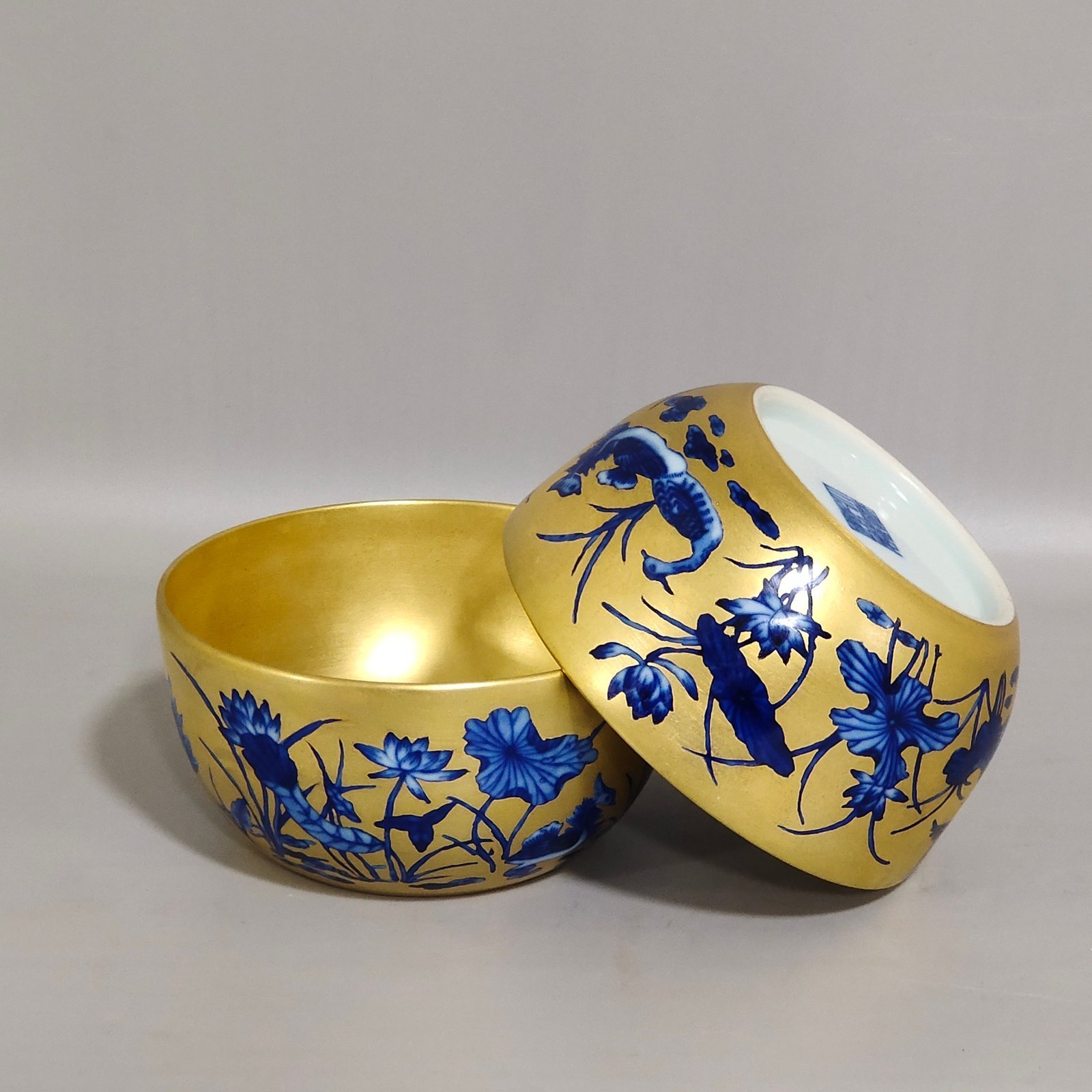 Qing Dynasty Qianlong Golden Lotus Cup with Mandarin Ducks Playing in the Water