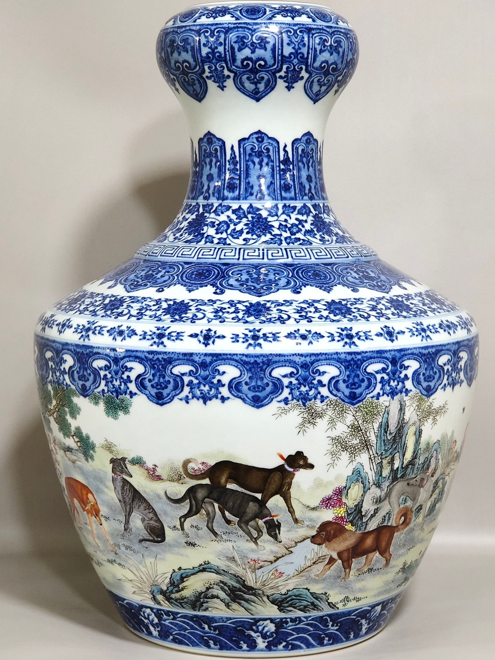Qing Dynasty Qianlong blue and white and pastel porcelain vase