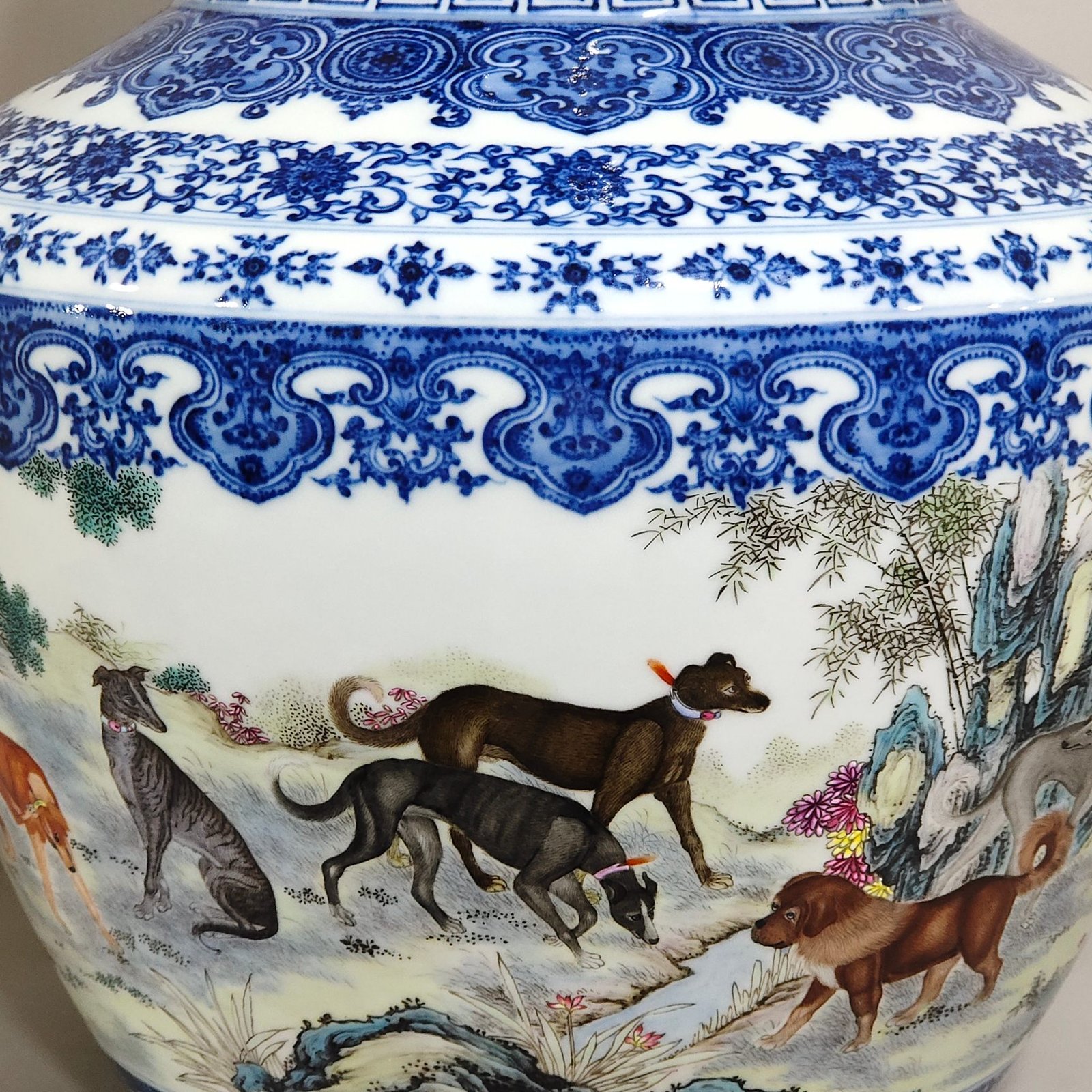 Qing Dynasty Qianlong blue and white and pastel porcelain vase