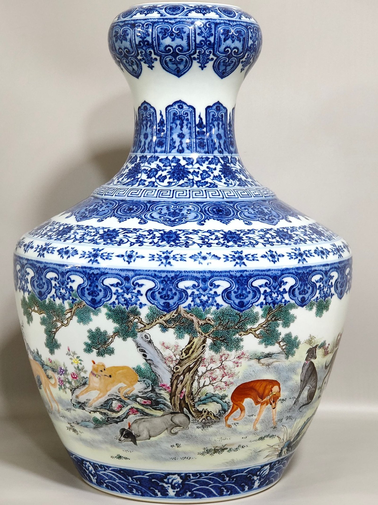 Qing Dynasty Qianlong blue and white and pastel porcelain vase