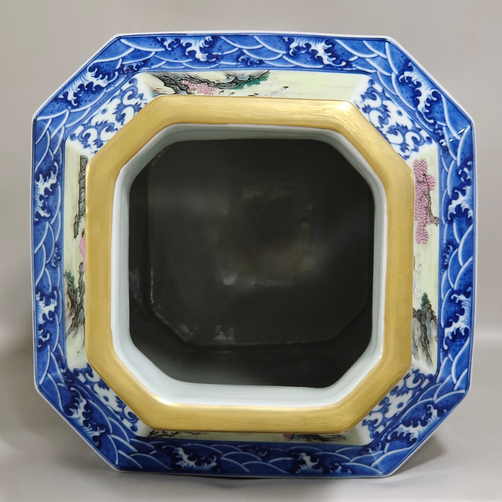 Qing Dynasty Qianlong blue and white vase with pastel windows and figures and stories
