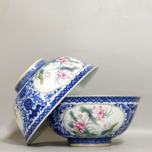 Qing Dynasty Qianlong blue and white and pastel window flower bowl