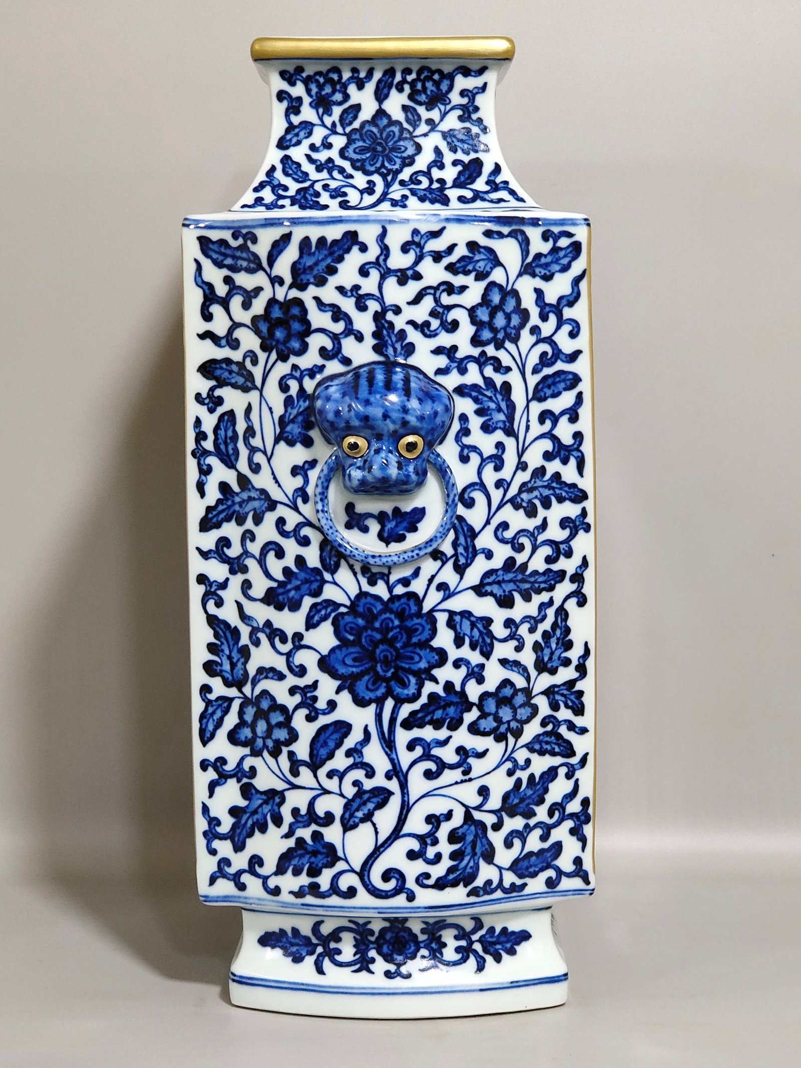 Qing Dynasty Qianlong blue and white plus pastel flowers and birds square amphora