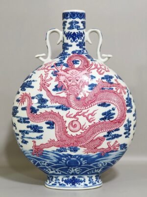 Qing Dynasty Qianlong blue and white and rouge red auspicious cloud and dragon vase