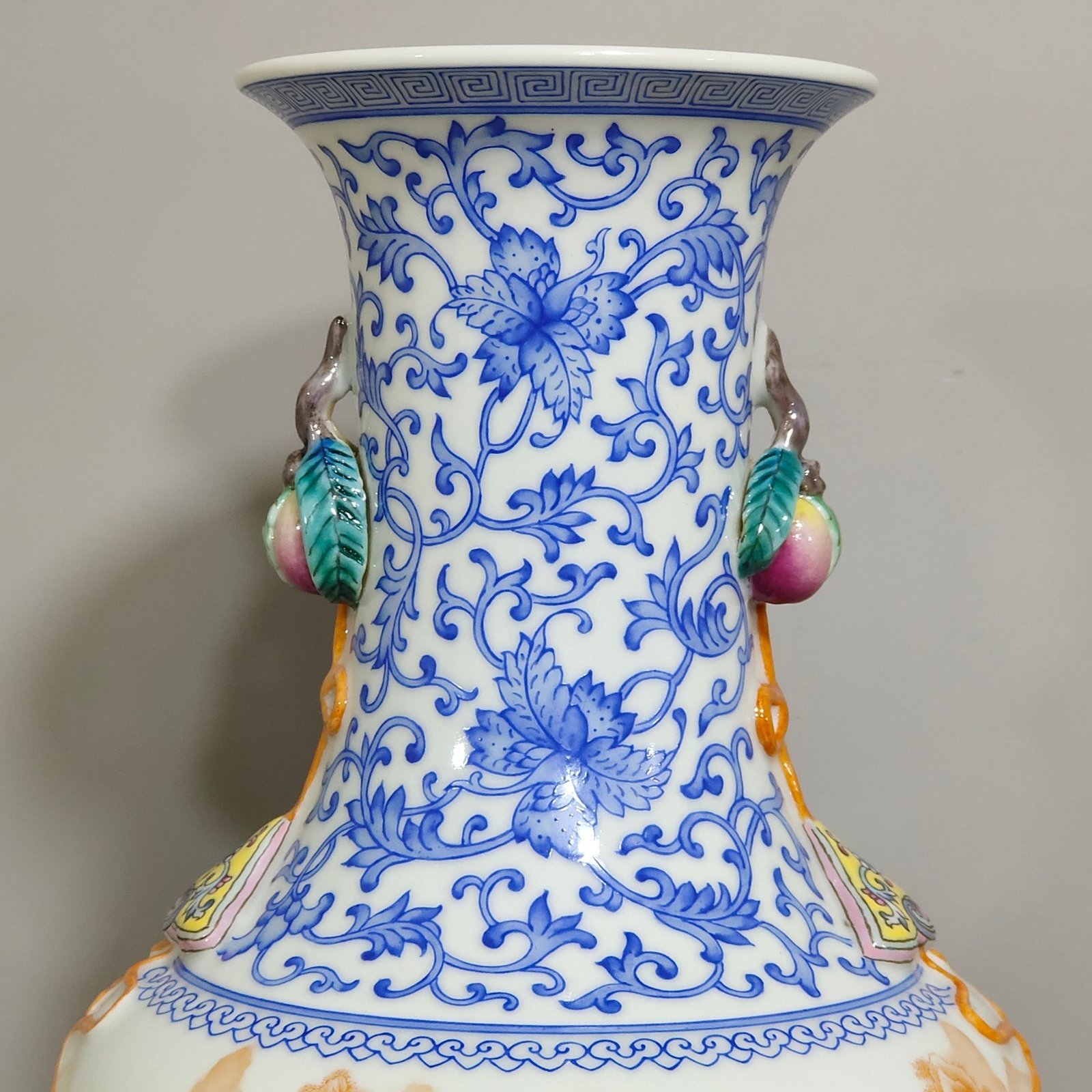 Qing Dynasty Qianlong blue and white alum red landscape attic amphora with poems