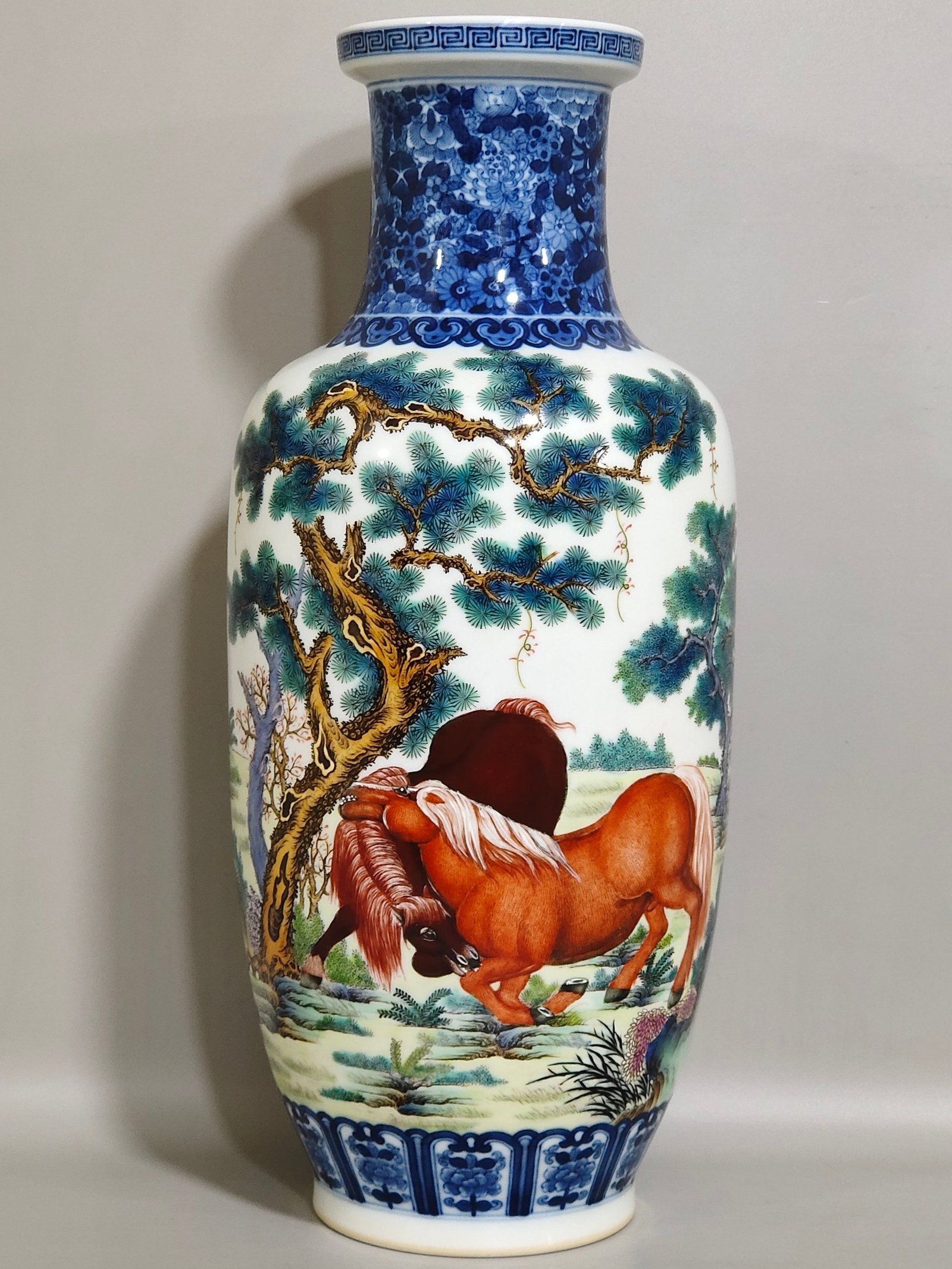 Qing Dynasty Qianlong blue and white pastel vase with poems