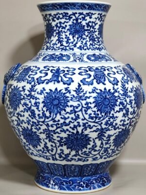 Qing Dynasty Qianlong blue and white intertwined branches with eight treasure vase