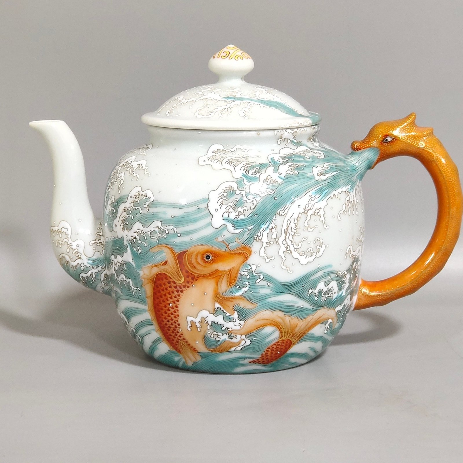 Qing Dynasty Qianlong Carp Leaping Dragon Gate Teapot