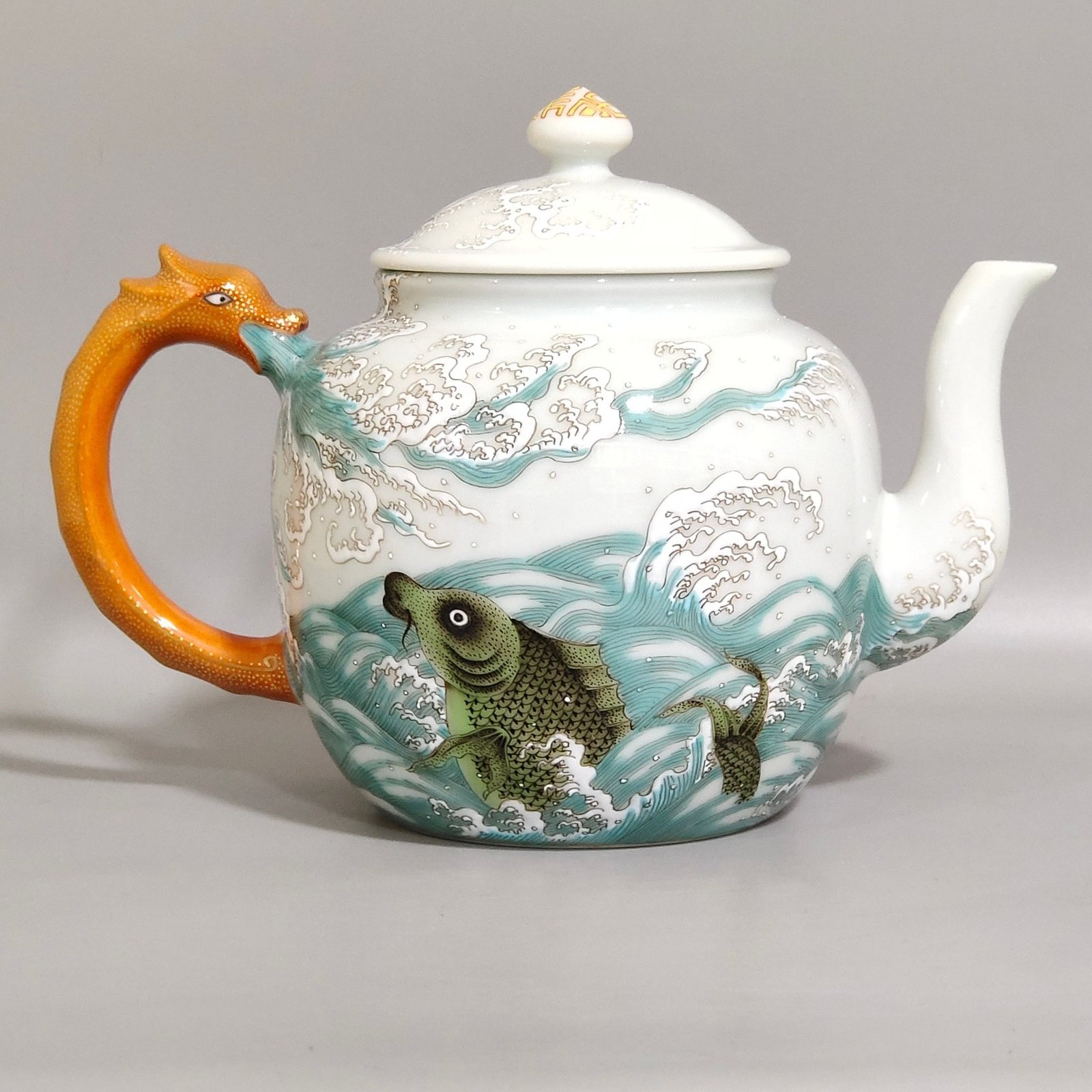 Qing Dynasty Qianlong Carp Leaping Dragon Gate Teapot