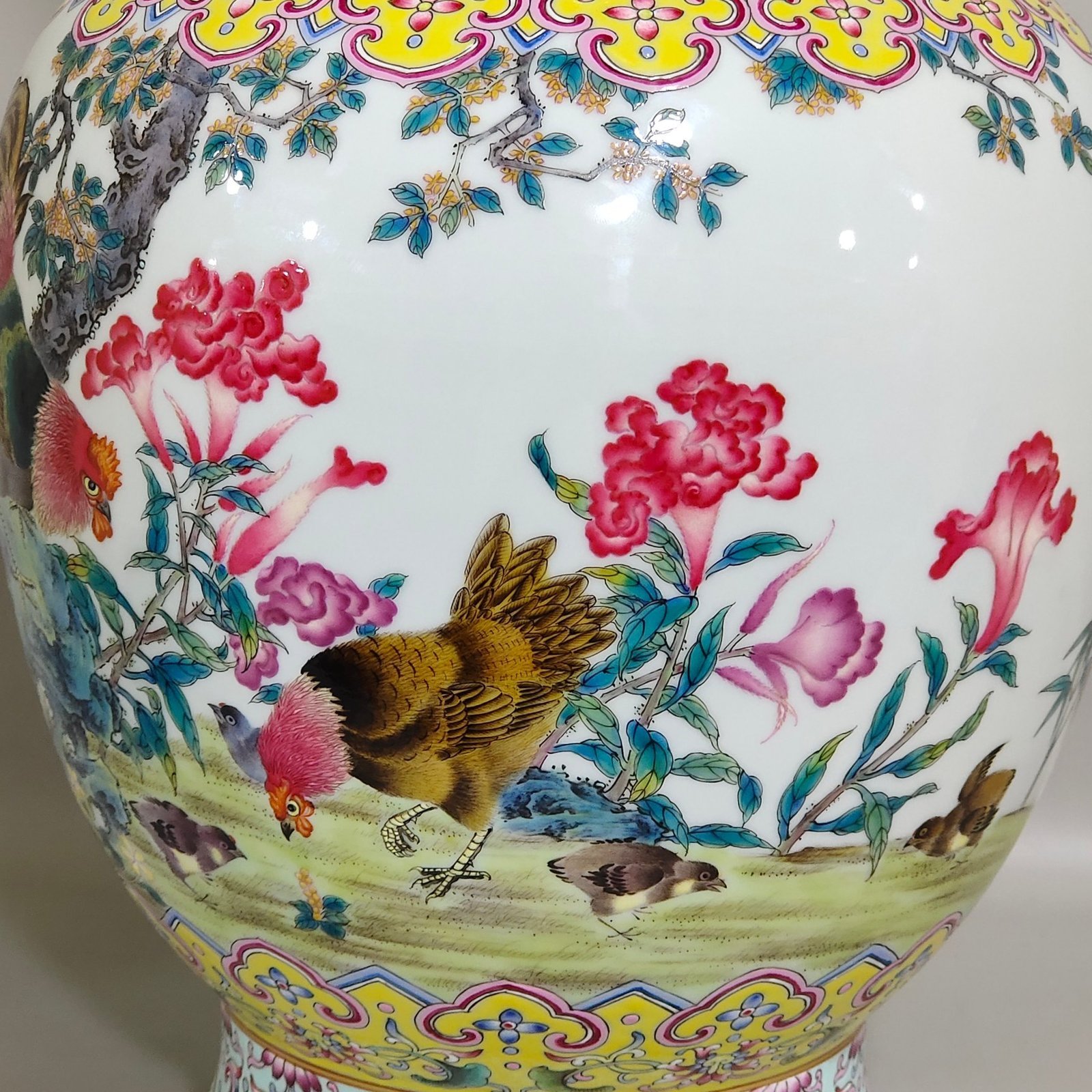 Qing Dynasty Qianlong Yellow Land Good Luck Double-Ear Poetry Vase