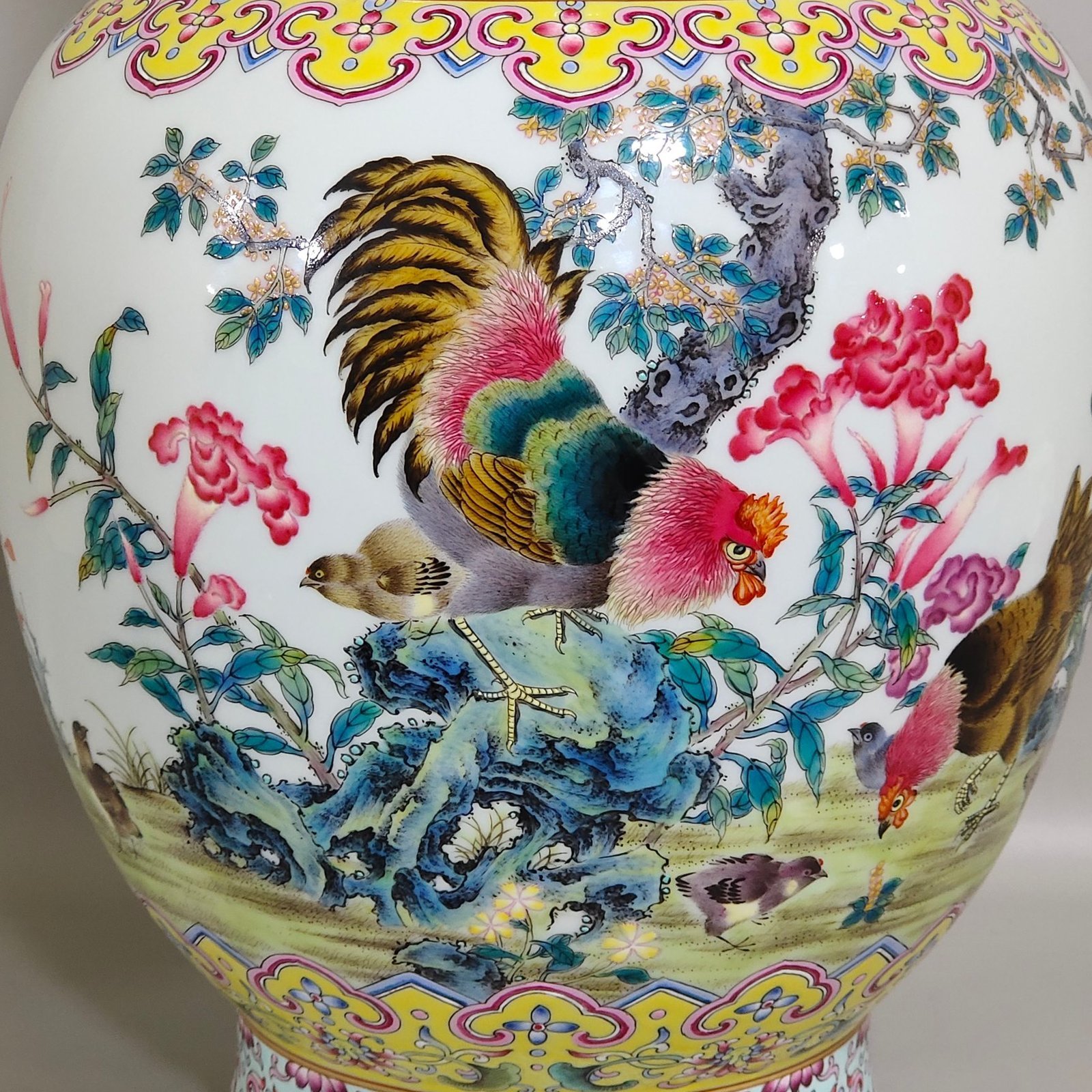 Qing Dynasty Qianlong Yellow Land Good Luck Double-Ear Poetry Vase