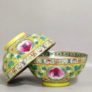 Qing Dynasty Guangxu yellow bowl with many children many blessings and many lives