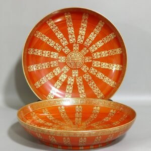 Qing Dynasty Tongzhi wedding porcelain coral red gold inscription plate