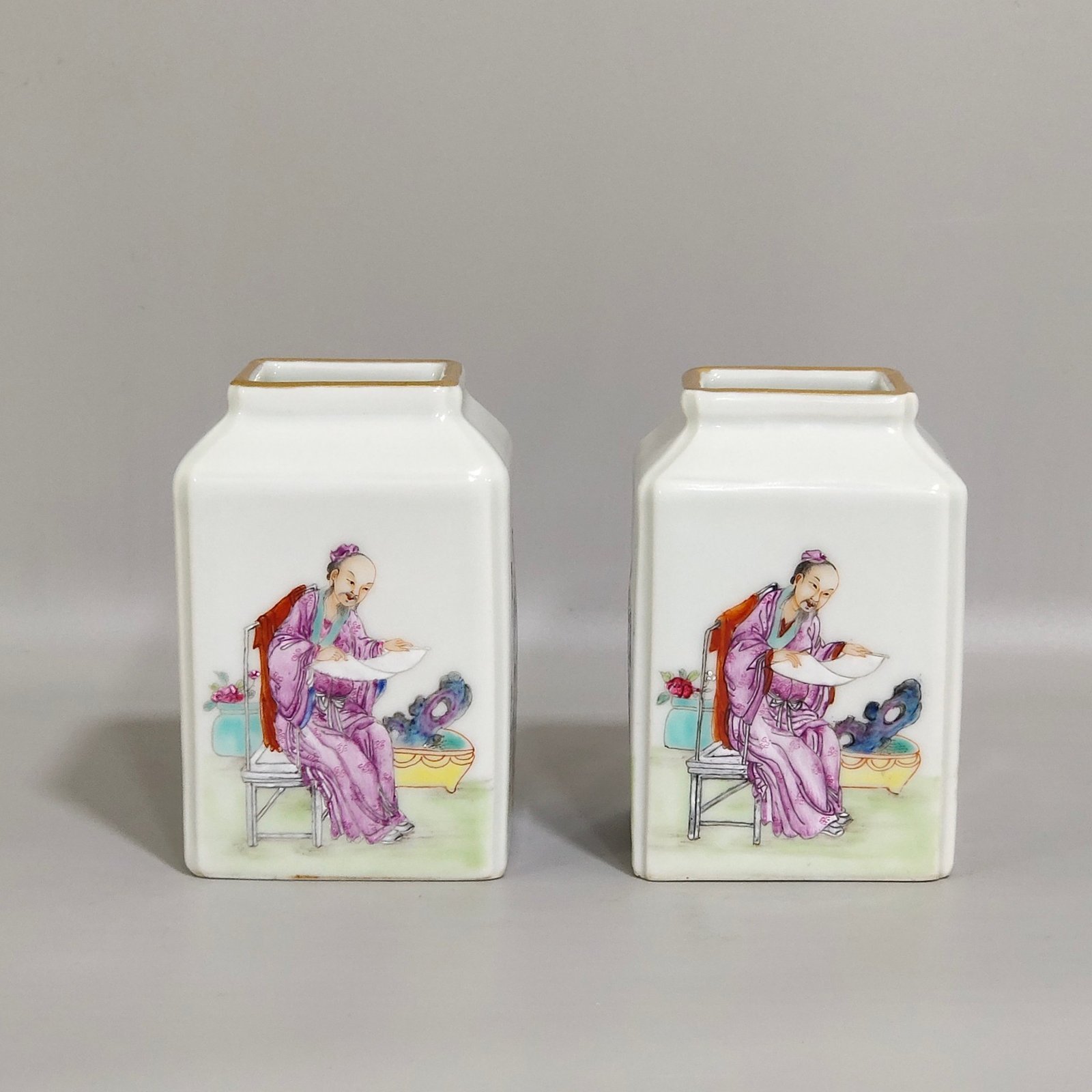 Qing Dynasty Jiaqing character story square vase