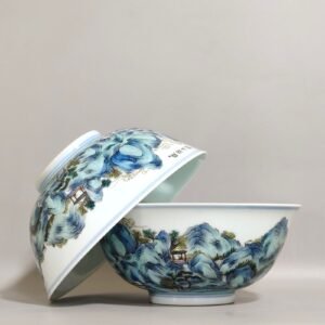 Qing Dynasty Jiaqing landscape poetry bowl