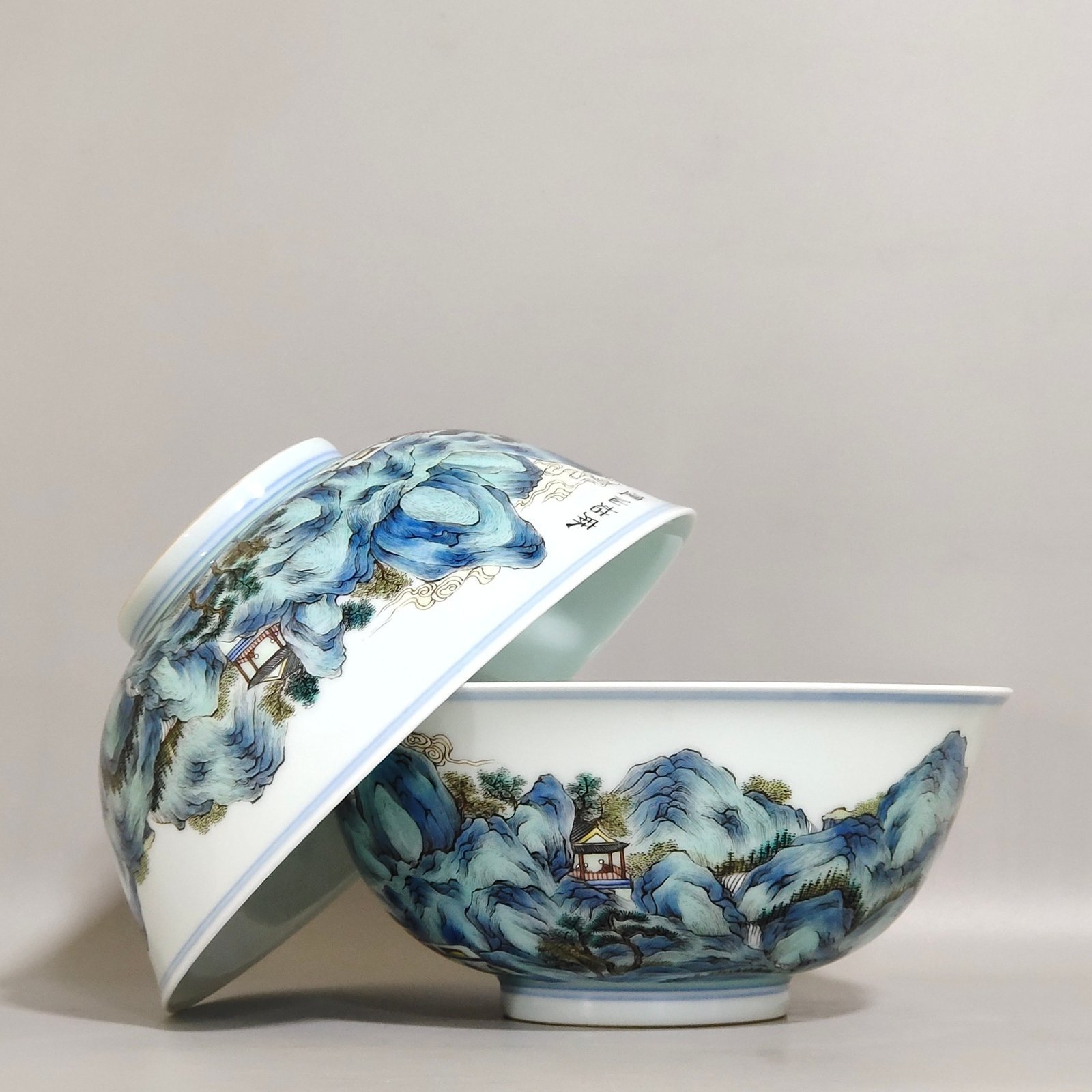 Qing Dynasty Jiaqing landscape poetry bowl