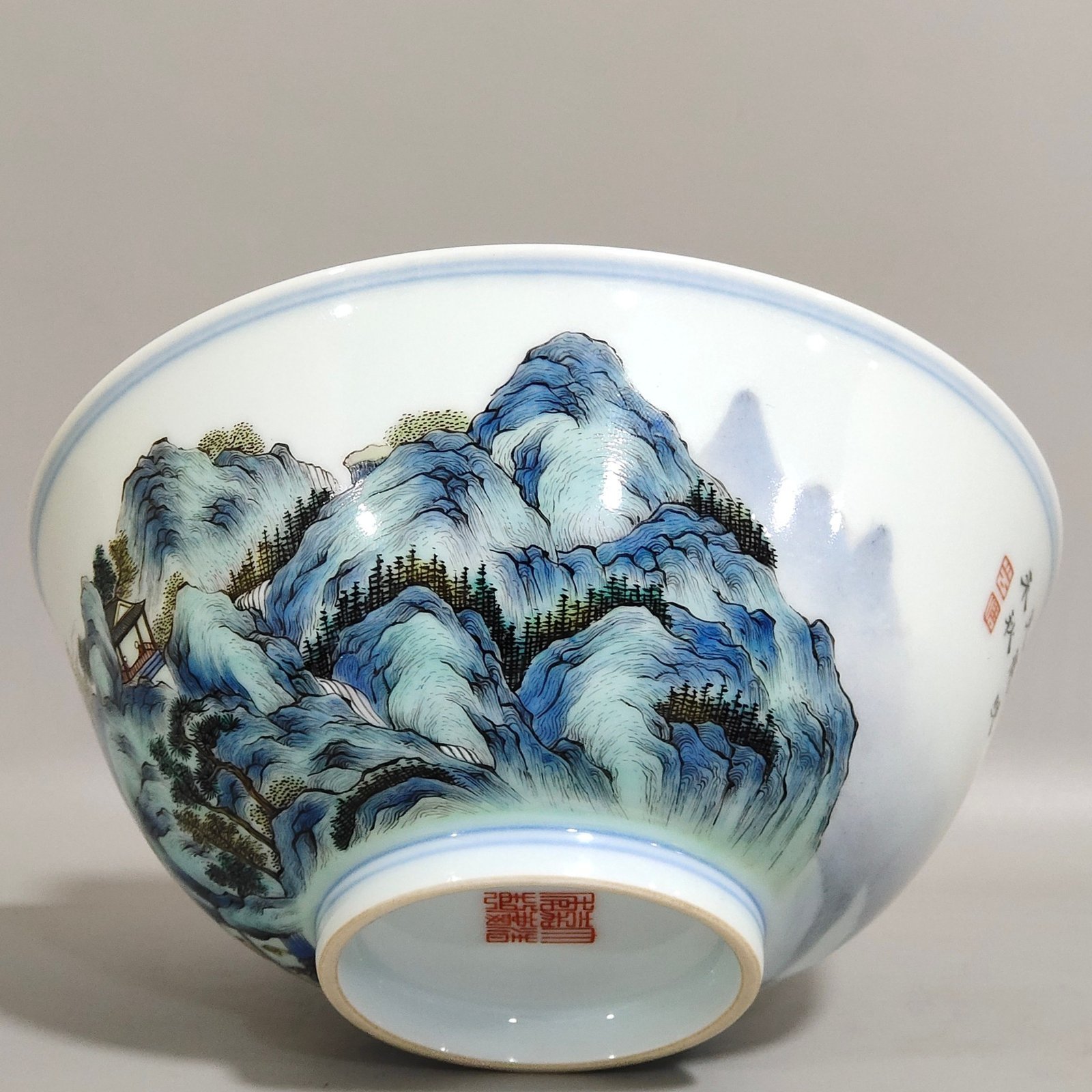 Qing Dynasty Jiaqing landscape poetry bowl
