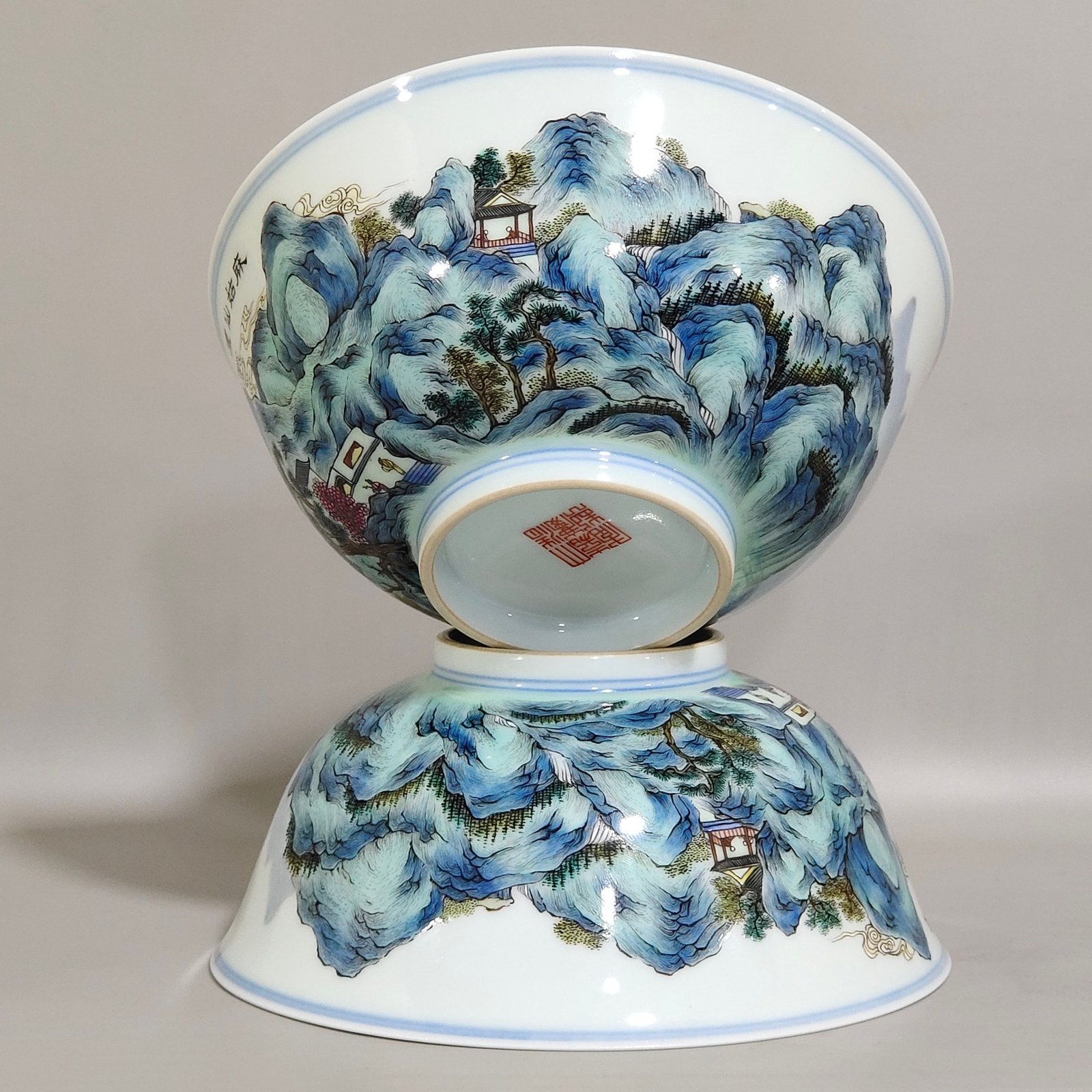 Qing Dynasty Jiaqing landscape poetry bowl