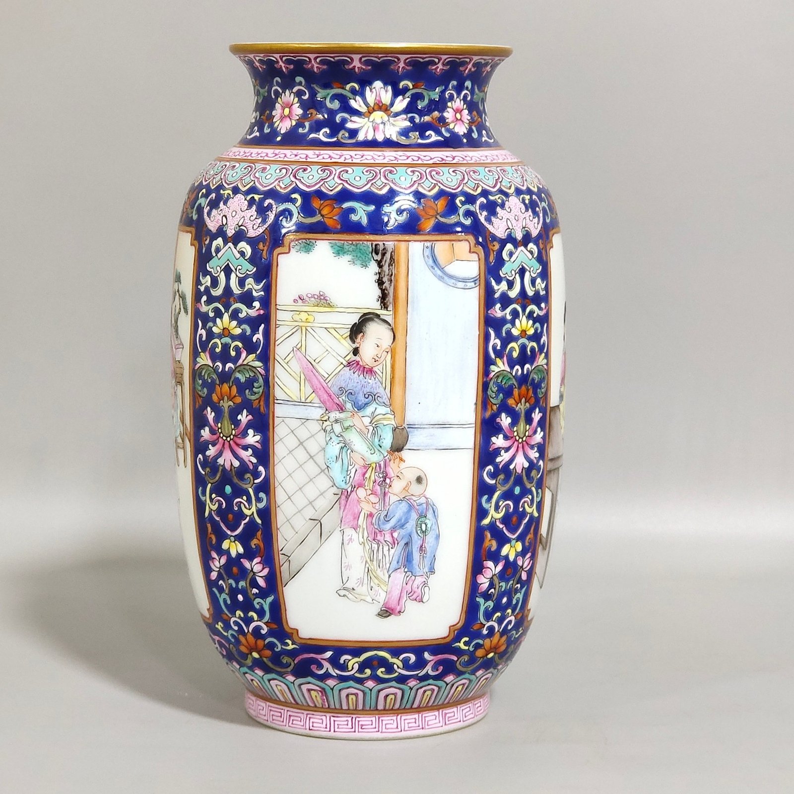 Qing Dynasty Jiaqing cloisonné blessing and longevity with windows lantern vase