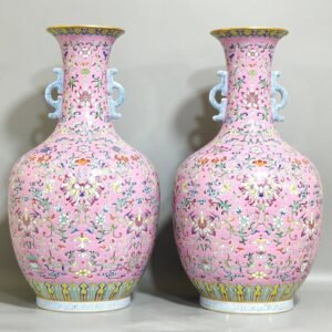Qing Dynasty Jiaqing pink ground eight-treasure pattern blessing and longevity amphorae