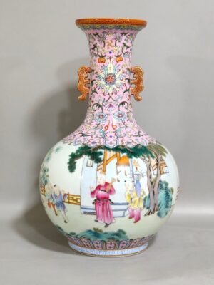 Qing Dynasty Jiaqing pink ground baby playing amphorae