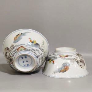 Qing Dynasty Kangxi colorful mandarin duck lotus and kingfisher bowl