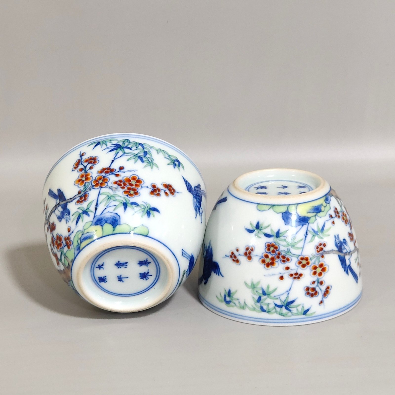 Qing Dynasty Kangxi Doucai Sixidengmei Figure lying-foot cup