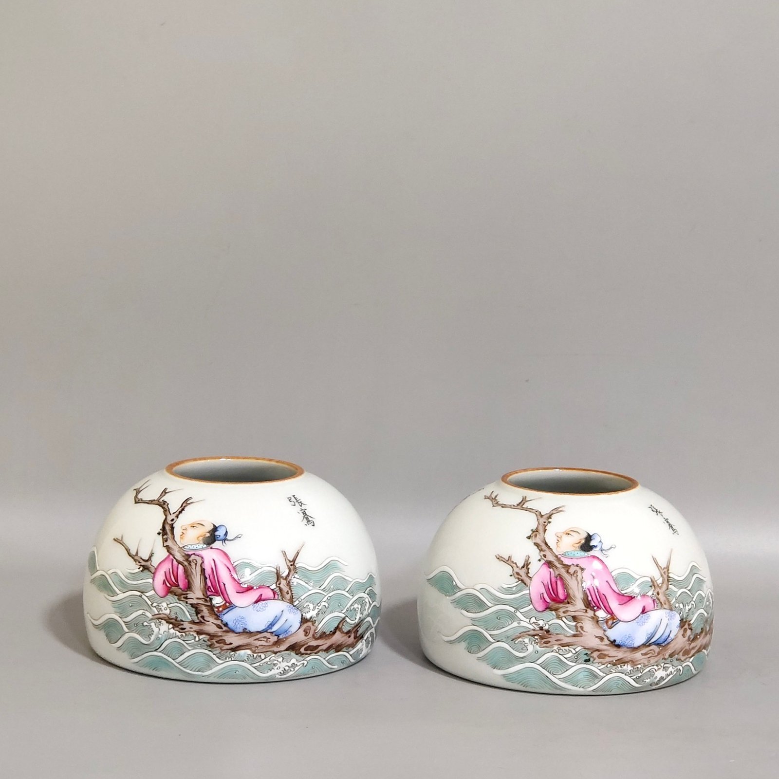 Qing Dynasty Daoguang water bowl with poems and stories about figures